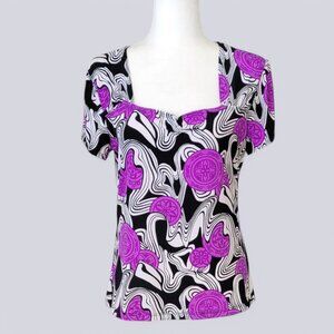 VTG Carole Little Made in USA Artsy Stretchy Top with Sweetheart Neckline Y2K